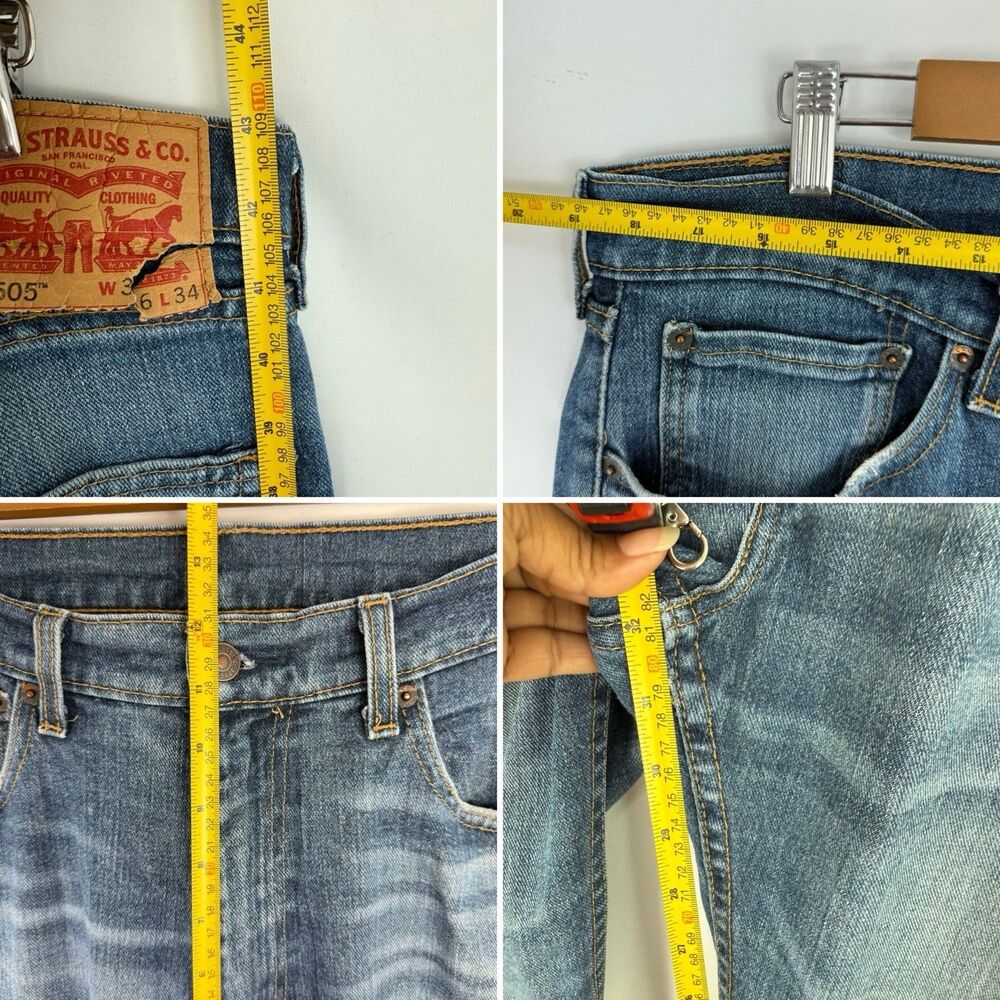 Levis 505 Mens Size 36 X 34 Blue Denim Zip Fly Jeans - Picture 12 of 12